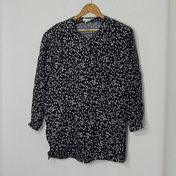 Claudia Barnes Black White Loose Fit Casual Button-Front Blouse Office Medium - Picture 3 of 10